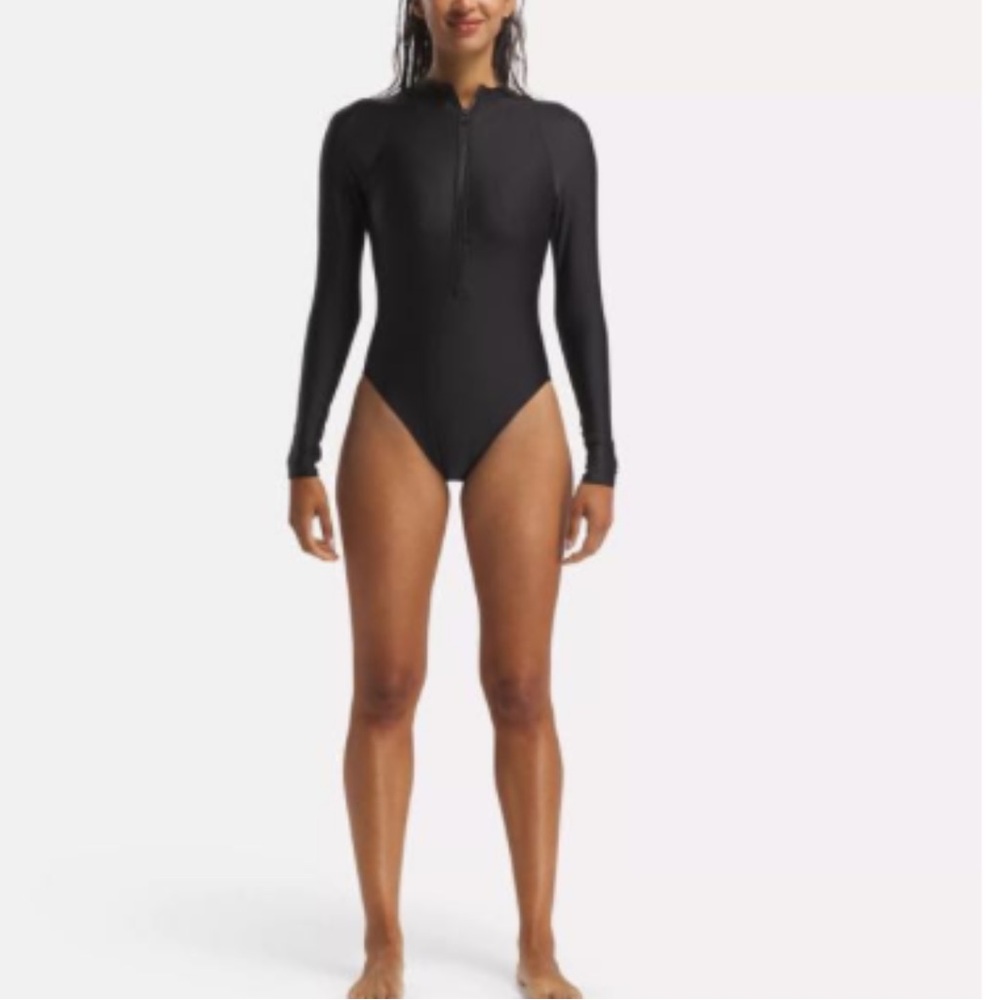 Reebok Long Sleeve One Piece Zip-Up Rasher Swimsuit